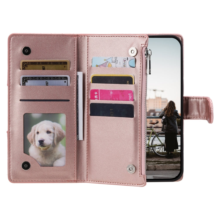 For Google Pixel 9 / 9 Pro Glitter Lattice Zipper Wallet Leather Phone Case(Rose Gold) - Google Cases by buy2fix | Online Shopping UK | buy2fix