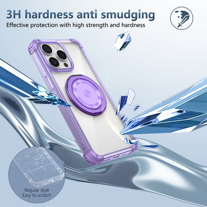 For iPhone 15 Pro Gold Shield CD Pattern MagSafe Magnetic Phone Case with Rotating Stand(Transparent Purple) - iPhone 15 Pro Cases by buy2fix | Online Shopping UK | buy2fix