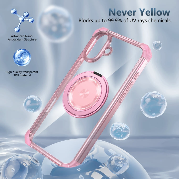 For iPhone 16 Plus Gold Shield CD Pattern MagSafe Magnetic Phone Case with Rotating Stand(Transparent Pink) - iPhone 16 Plus Cases by buy2fix | Online Shopping UK | buy2fix