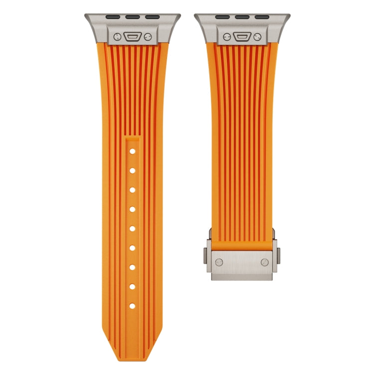 For Apple Watch Ultra 2 49mm Vertical Texture Titanium Buckle Elastic Silicone Watch Band(Orange) - Watch Bands by buy2fix | Online Shopping UK | buy2fix