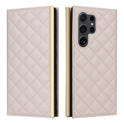 For Samsung Galaxy S23 Ultra 5G Crossbody Rhombic Sucker Leather Phone Case(White) - Galaxy S23 Ultra 5G Cases by buy2fix | Online Shopping UK | buy2fix