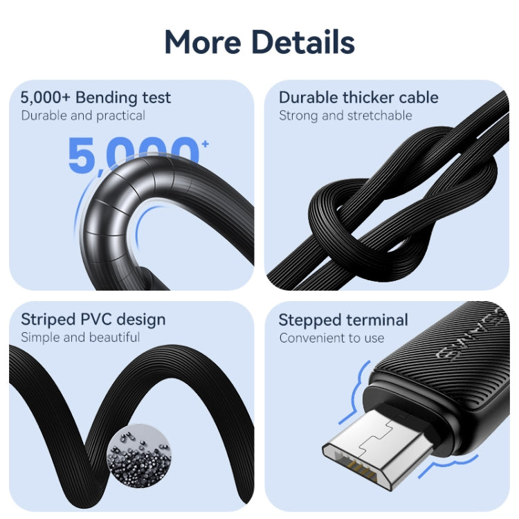 USAMS US-SJ690 USB to Micro USB 2A Striped Fast Charge Data Cable, Length:1m(White) - Micro USB Cable by USAMS | Online Shopping UK | buy2fix