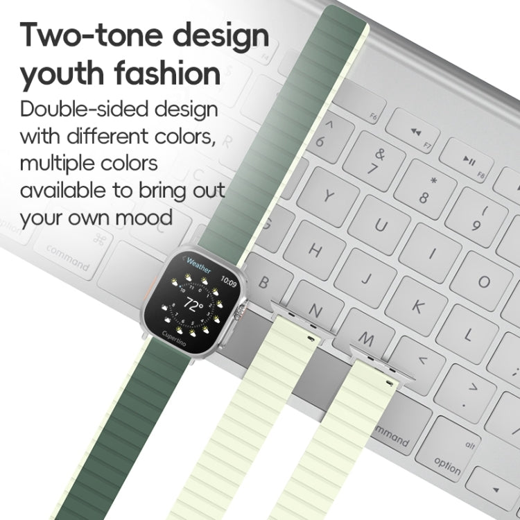 For Apple Watch Ultra 2 49mm ZGA Two Color Magnetic Silicone Watch Band(Dark Green+Light Green) - Watch Bands by ZGA | Online Shopping UK | buy2fix