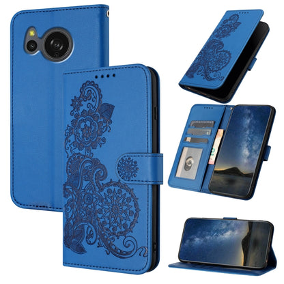 For Sharp Aquos sense8/SHG11/SH-54D Datura Flower Embossed Flip Leather Phone Case(Blue) - More Brand by buy2fix | Online Shopping UK | buy2fix