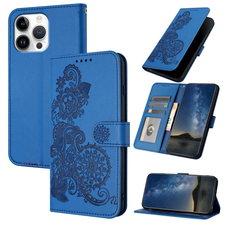 For iPhone 16 Pro Max Datura Flower Embossed Flip Leather Phone Case(Blue) - iPhone 16 Pro Max Cases by buy2fix | Online Shopping UK | buy2fix