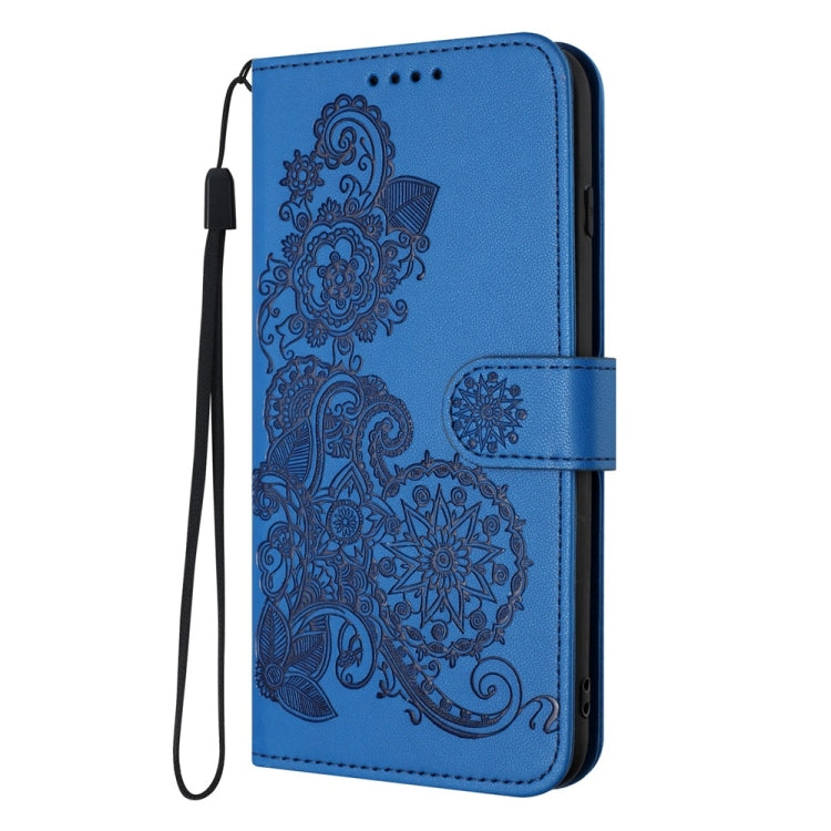 For iPhone 16 Pro Max Datura Flower Embossed Flip Leather Phone Case(Blue) - iPhone 16 Pro Max Cases by buy2fix | Online Shopping UK | buy2fix