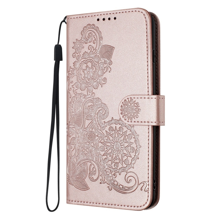 For iPhone 16 Pro Datura Flower Embossed Flip Leather Phone Case(Rose Gold) - iPhone 16 Pro Cases by buy2fix | Online Shopping UK | buy2fix