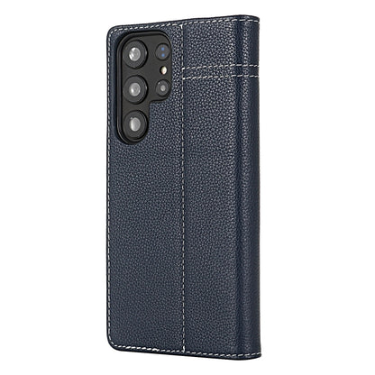 For Samsung Galaxy S24+ 5G GEBEI Top-grain Horizontal Flip Leather Phone Case(Blue) - Galaxy S24+ 5G Cases by GEBEI | Online Shopping UK | buy2fix