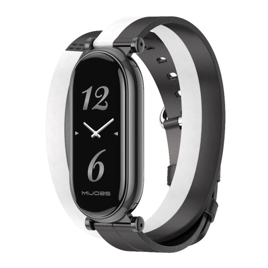 For Xiaomi Mi Band 8 Mijobs GT4 Dual-Loop Leather Watch Band(Black+White+Black) - Watch Bands by MIJOBS | Online Shopping UK | buy2fix