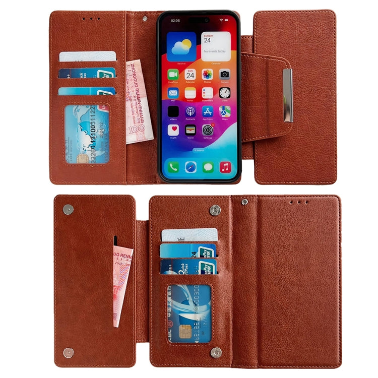 For iPhone 16 Pro Multifunctional Seven Cards Wallet Leather Phone Case(Brown) - iPhone 16 Pro Cases by buy2fix | Online Shopping UK | buy2fix