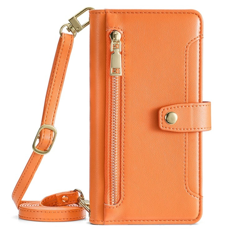 For Motorola Moto G Play 4G 2024 Sheep Texture Cross-body Zipper Wallet Leather Phone Case(Orange) - Motorola Cases by buy2fix | Online Shopping UK | buy2fix