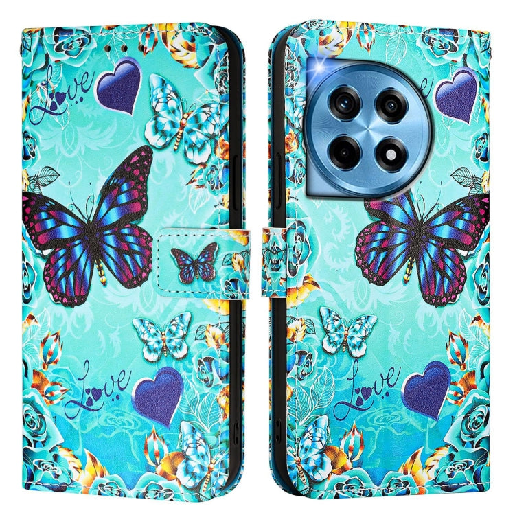 For OnePlus 12 5G Global Colored Drawing Pattern Plain Weave Leather Phone Case(Caring Butterfly) - OnePlus Cases by buy2fix | Online Shopping UK | buy2fix