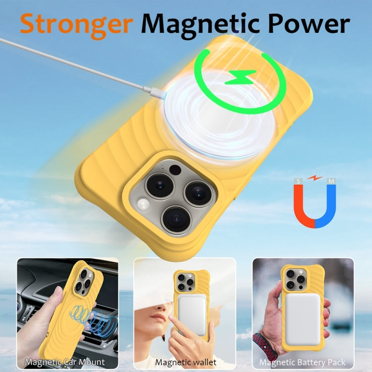 For iPhone 13 Pro Max Wave Texture MagSafe Magnetic Liquid Silicone Phone Case(Yellow) - iPhone 13 Pro Max Cases by buy2fix | Online Shopping UK | buy2fix