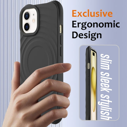 For iPhone 12 mini Wave Texture MagSafe Magnetic Liquid Silicone Phone Case(Black) - iPhone 12 mini Cases by buy2fix | Online Shopping UK | buy2fix