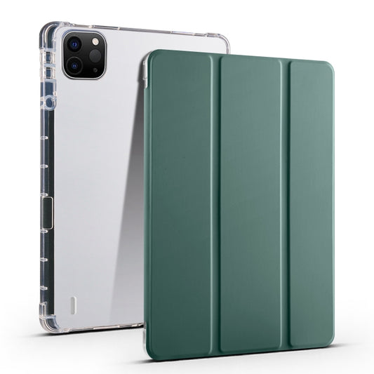 For iPad Pro 13 2024 3-fold Clear TPU Smart Leather Tablet Case with Pen Slot(Dark Green) - iPad Pro 13 2024 Cases by buy2fix | Online Shopping UK | buy2fix