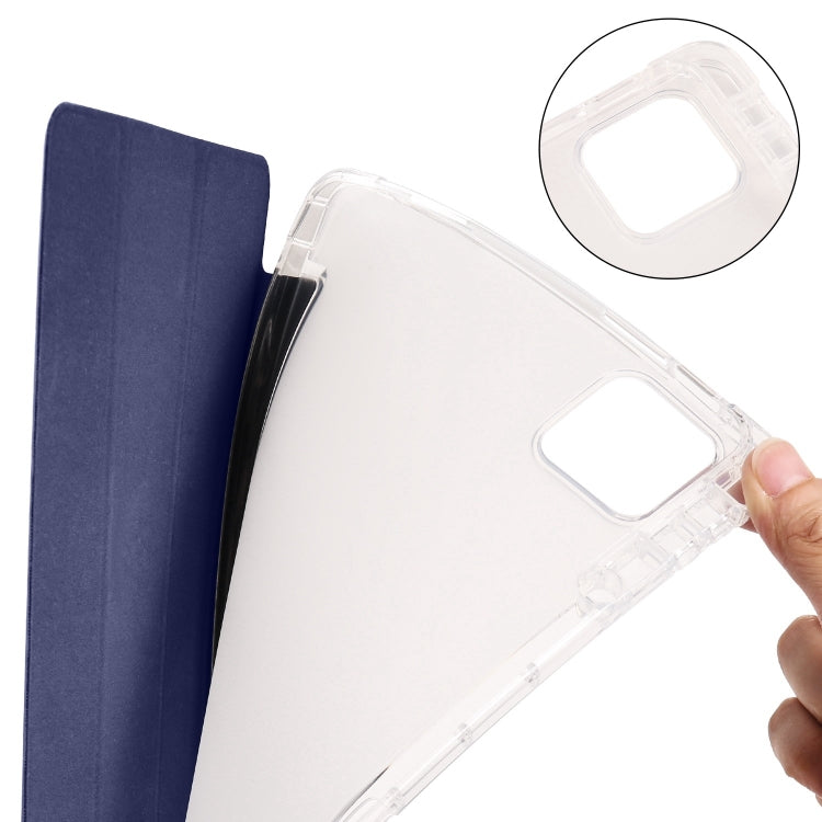 For iPad Pro 13 2024 3-fold Clear TPU Smart Leather Tablet Case with Pen Slot(Dark Blue) - iPad Pro 13 2024 Cases by buy2fix | Online Shopping UK | buy2fix