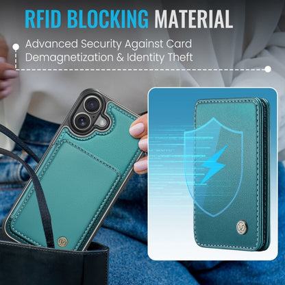 For iPhone 16 JEEHOOD J05 Business Magnetic Style RFID Leather Phone Case(Blue Green) - iPhone 16 Cases by JEEHOOD | Online Shopping UK | buy2fix