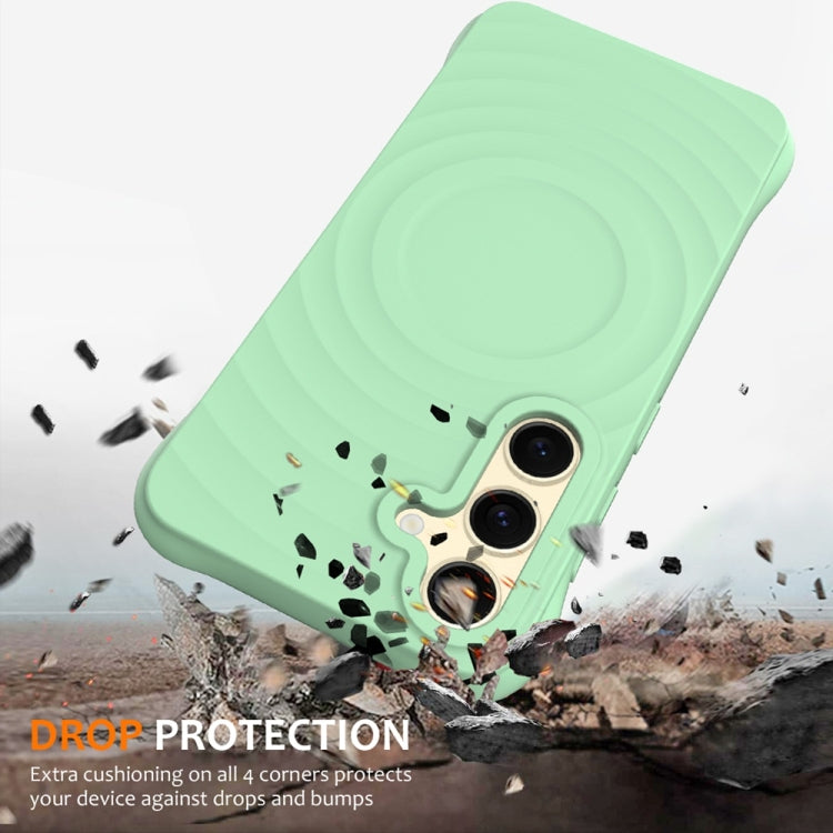 For Samsung Galaxy S25 5G Wave Texture MagSafe Magnetic Liquid Silicone Phone Case(Green) - Galaxy S25 5G Cases by buy2fix | Online Shopping UK | buy2fix