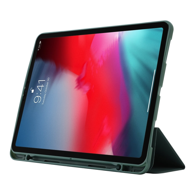 For iPad Pro 11 2024 Skin Feel Tri-fold Leather Tablet Case with Pen Slot(Dark Green) - iPad Pro 11 2024 Cases by buy2fix | Online Shopping UK | buy2fix