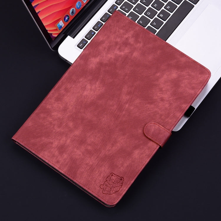 For iPad Air 11 2024 Embossed Tiger Pattern Leather Tablet Case(Red) - iPad Air 11 2024 Cases by buy2fix | Online Shopping UK | buy2fix