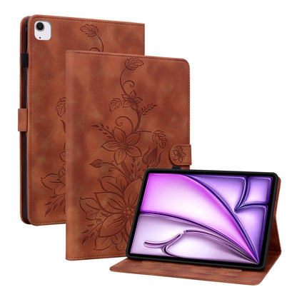 For iPad Air 11 2024 Lily Embossed Leather Smart Tablet Case(Brown) - iPad Air 11 2024 Cases by buy2fix | Online Shopping UK | buy2fix