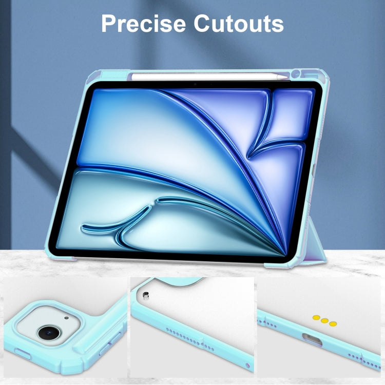 For iPad Air 13 2024 Pure Color 3-fold Clear TPU Smart Leather Tablet Case(Sky Blue) - iPad Air 13 2024 Cases by buy2fix | Online Shopping UK | buy2fix