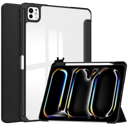 For iPad Pro 13 2024 Pure Color 3-fold Clear TPU Smart Leather Tablet Case(Black) - iPad Pro 13 2024 Cases by buy2fix | Online Shopping UK | buy2fix