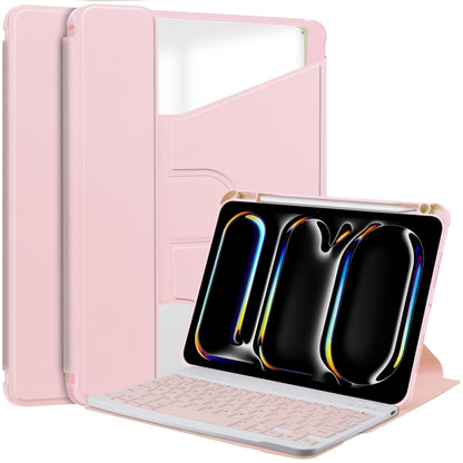 For iPad Pro 11 2024 Transparent Rotation Smart Leather Tablet Case with Keyboard(Pink) - iPad Pro 11 2024 Cases by buy2fix | Online Shopping UK | buy2fix