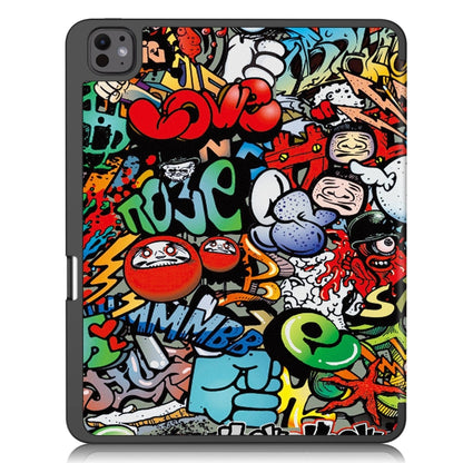 For iPad Pro 13 2024 Custer Painted 3-Fold Holder Smart Leather Tablet Case with Pen Tray(Graffiti) - iPad Pro 13 2024 Cases by buy2fix | Online Shopping UK | buy2fix