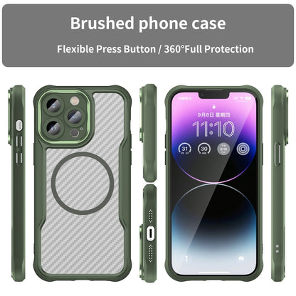 For iPhone 15 Carbon Fiber Texture MagSafe Translucent Phone Case(Green) - iPhone 15 Cases by buy2fix | Online Shopping UK | buy2fix