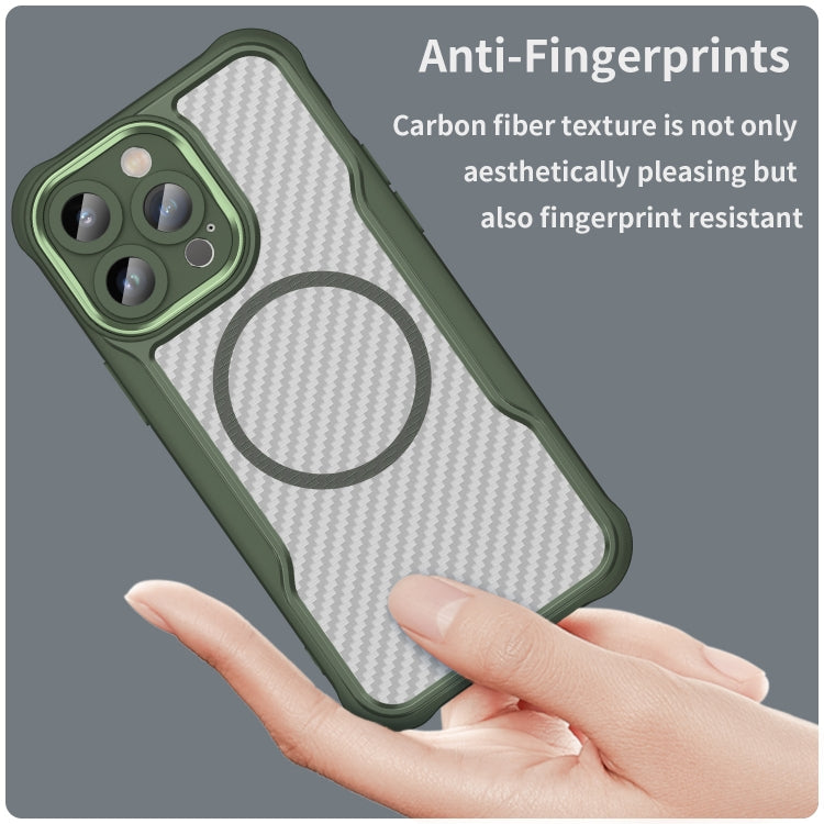 For iPhone 12 Pro Max Carbon Fiber Texture MagSafe Translucent Phone Case(Green) - iPhone 12 Pro Max Cases by buy2fix | Online Shopping UK | buy2fix