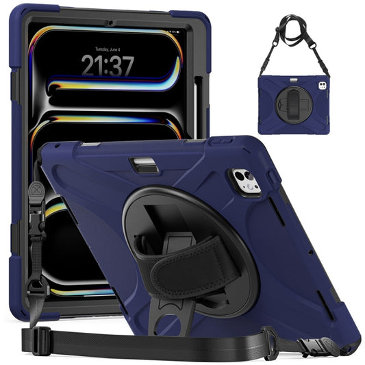 For iPad Pro 13 2024 Rotatable Holder Silicone Hybrid PC Tablet Case with Shoulder Strap(Navy Blue) - iPad Pro 13 2024 Cases by buy2fix | Online Shopping UK | buy2fix