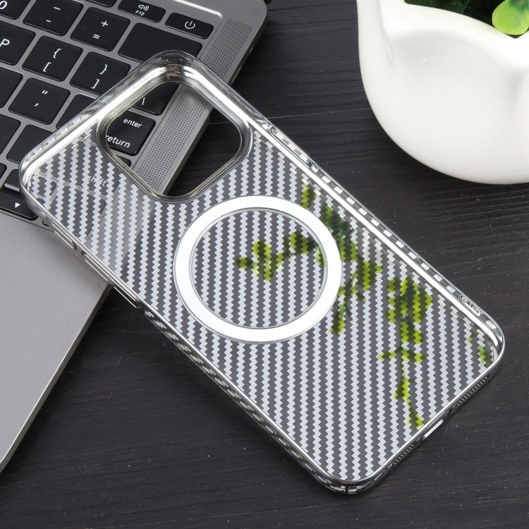 For iPhone 15 Pro Max 6D Plated Carbon Fiber Clear Magsafe PC Phone Case(Titanium Grey) - iPhone 15 Pro Max Cases by buy2fix | Online Shopping UK | buy2fix