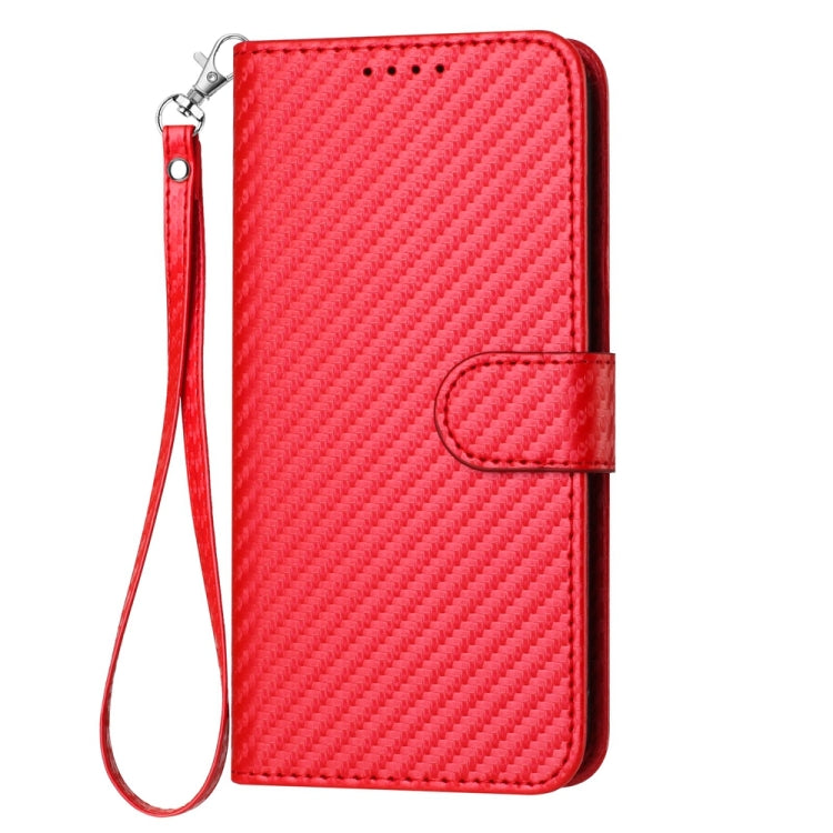 For OnePlus 11 YX0070 Carbon Fiber Buckle Leather Phone Case with Lanyard(Red) - OnePlus Cases by buy2fix | Online Shopping UK | buy2fix