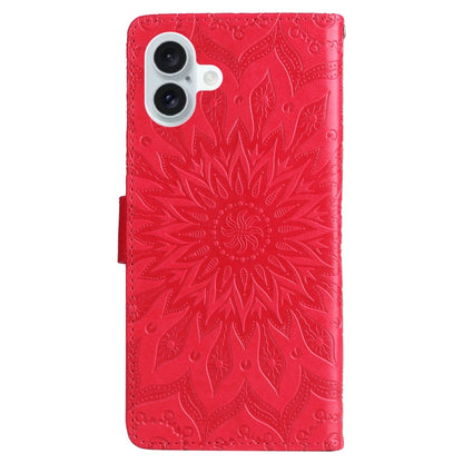 For iPhone 16 Plus Embossed Sunflower Pattern Flip Leather Phone Case(Red) - iPhone 16 Plus Cases by buy2fix | Online Shopping UK | buy2fix