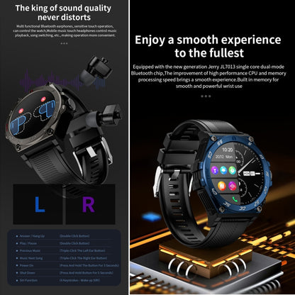 LC18 1.53 inch IP67 BT5.0 Sport Smart Watch with Earbuds, Support Bluetooth Call / Sleep / Blood Oxygen / Heart Rate / Blood Pressure Health Monitor(Blue) - Smart Watches by buy2fix | Online Shopping UK | buy2fix