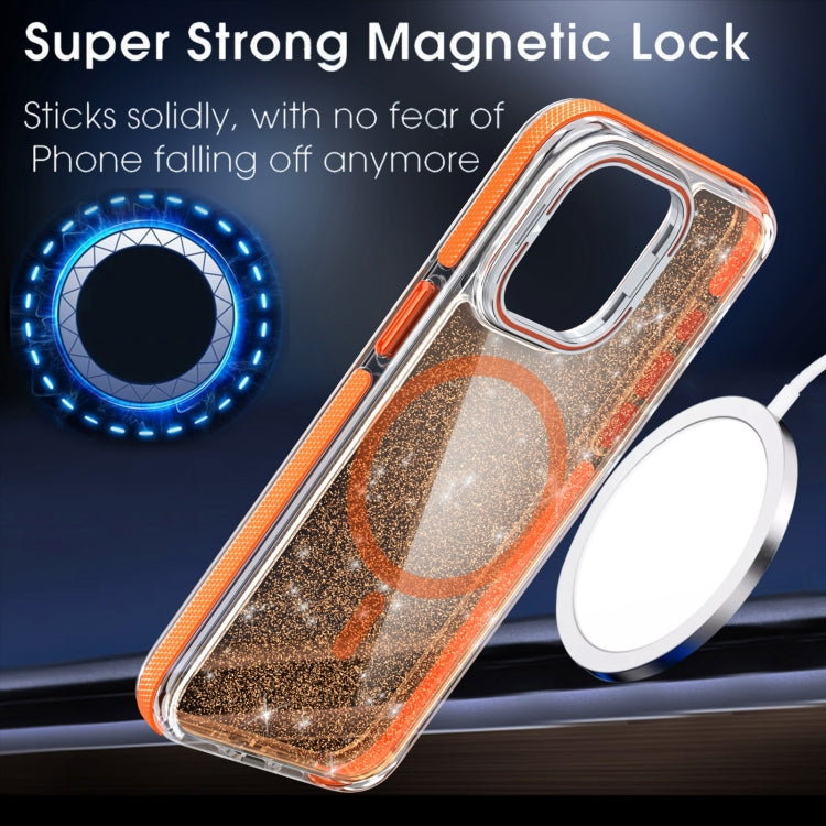 For iPhone 16 Plus Two-color Glitter Powder Lens Holder Magsafe Phone Case(White) - iPhone 16 Plus Cases by buy2fix | Online Shopping UK | buy2fix