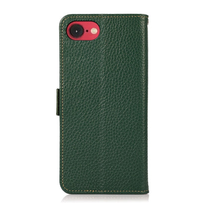 For iPhone 16e KHAZNEH Side-Magnetic Litchi Genuine Leather RFID Case(Green) - iPhone 16e Cases by buy2fix | Online Shopping UK | buy2fix