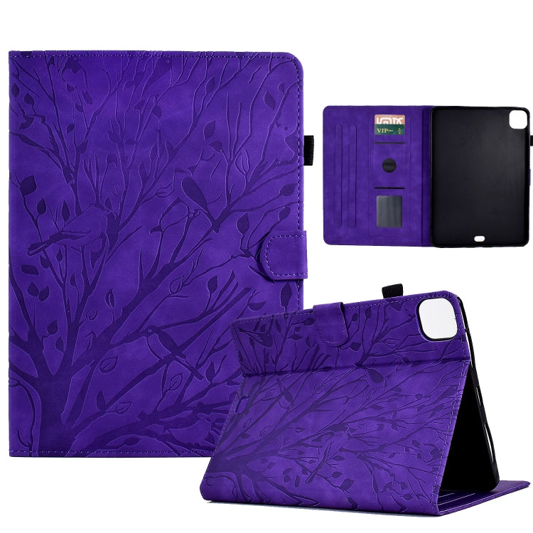 For iPad Pro 11 2024 Fortune Tree Embossed Leather Smart Tablet Case(Purple) - iPad Pro 11 2024 Cases by buy2fix | Online Shopping UK | buy2fix