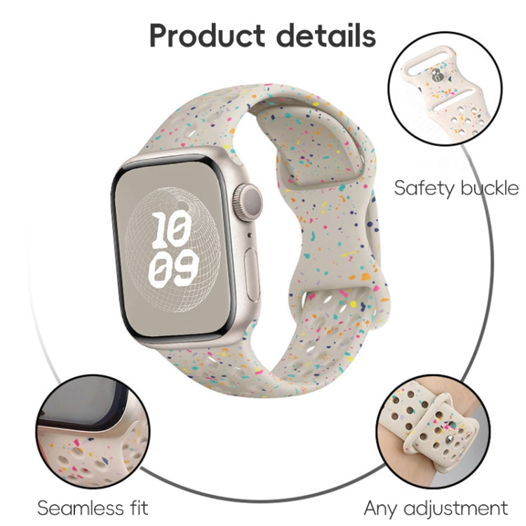 For Apple Watch 38mm Hole Style Butterfly Buckle Camouflage Silicone Watch Band(Starlight Color) - Watch Bands by buy2fix | Online Shopping UK | buy2fix