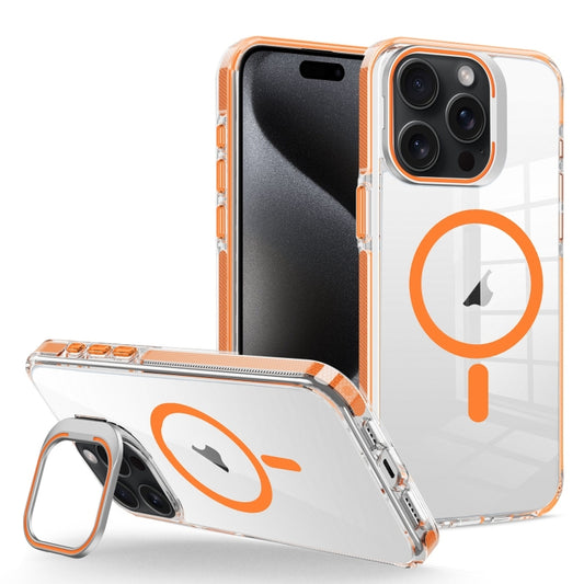 For iPhone 15 Pro J2 High Transparent MagSafe Magnetic Frame Holder Phone Case(Orange) - iPhone 15 Pro Cases by buy2fix | Online Shopping UK | buy2fix