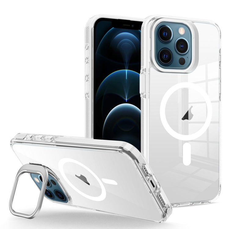 For iPhone 12 Pro Max J2 High Transparent MagSafe Magnetic Frame Holder Phone Case(White) - iPhone 12 Pro Max Cases by buy2fix | Online Shopping UK | buy2fix