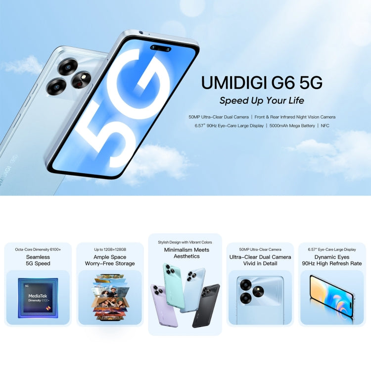 [HK Warehouse] UMIDIGI G6 5G, 6GB+128GB, Face ID Identification, 6.6 inch UMIDIGI OS Dimensity 6100+ 5G Octa Core, Network: 5G(Space Black) - UMIDIGI by UMIDIGI | Online Shopping UK | buy2fix