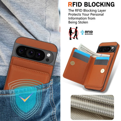 For Google Pixel 9 RFID Anti-theft Card Ring Holder Phone Case(Brown) - Google Cases by buy2fix | Online Shopping UK | buy2fix