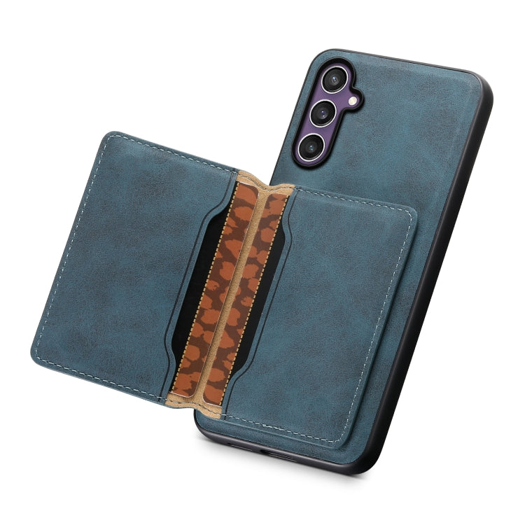 For Samsung Galaxy S24 5G Denior D13 Retro Texture Leather MagSafe Card Bag Phone Case(Blue) - Galaxy S24 5G Cases by Denior | Online Shopping UK | buy2fix