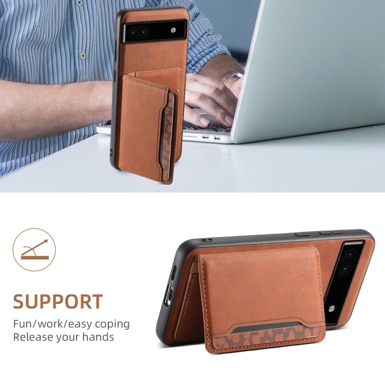 For Google Pixel 6a Denior D13 Retro Texture Leather MagSafe Card Bag Phone Case(Brown) - Google Cases by Denior | Online Shopping UK | buy2fix