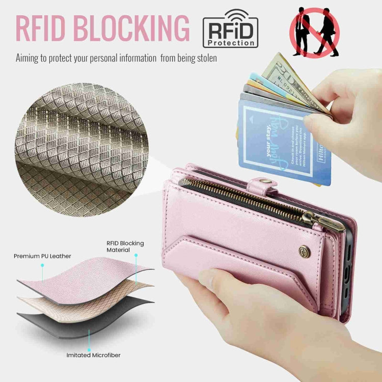 For iPhone 12 Pro CaseMe C36 Card Slots Zipper Wallet RFID Anti-theft Leather Phone Case(Pink) - iPhone 12 / 12 Pro Cases by CaseMe | Online Shopping UK | buy2fix