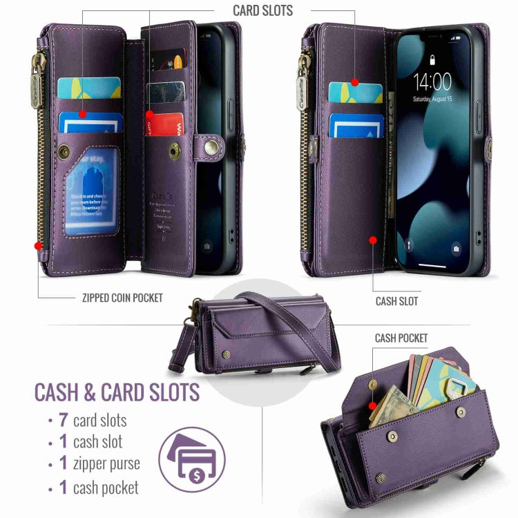 For iPhone 13 Pro CaseMe C36 Card Slots Zipper Wallet RFID Anti-theft Leather Phone Case(Purple) - iPhone 13 Pro Cases by CaseMe | Online Shopping UK | buy2fix