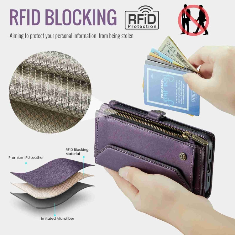 For iPhone 13 Pro CaseMe C36 Card Slots Zipper Wallet RFID Anti-theft Leather Phone Case(Purple) - iPhone 13 Pro Cases by CaseMe | Online Shopping UK | buy2fix