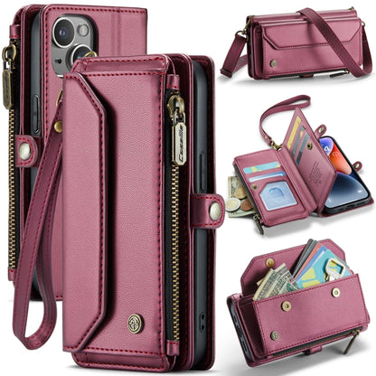 For iPhone 14 Plus CaseMe C36 Card Slots Zipper Wallet RFID Anti-theft Leather Phone Case(Wine Red) - iPhone 14 Plus Cases by CaseMe | Online Shopping UK | buy2fix